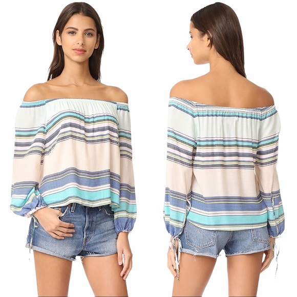 new Wildfox Couture ✰ Off Shoulder Variegated Stripe Top ✰ Light Blues ✰ Size XS - Picture 8 of 16